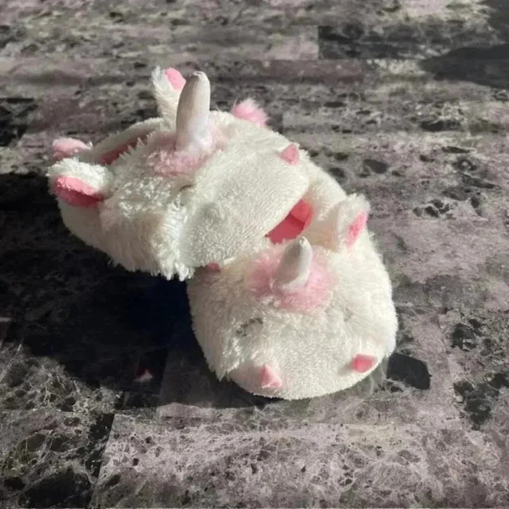 Toddler Unicorn House Shoes Size 6-7 White/Pink cotton lining Non-slip